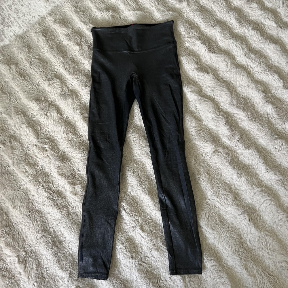 Spanx Leggings Womens Small Black Faux Leather Croc Embossed High Rise 20186R